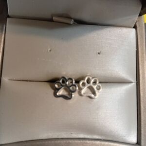 Silver Toned Paw Print Earrings